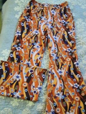 SHEIN Orange Floral FlarePants with Blue & White Blooms